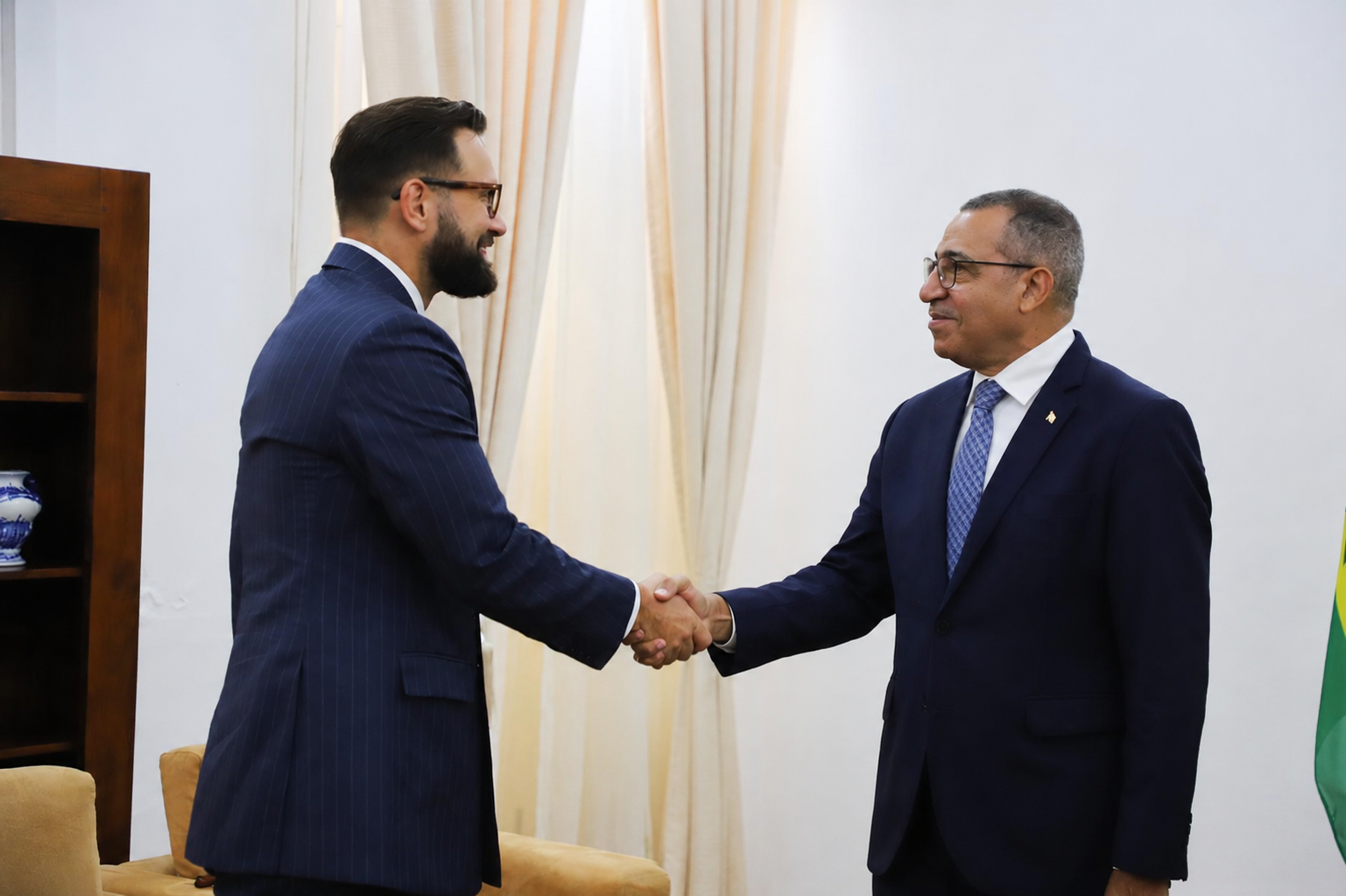 Sam Kovacs with H.E. President Carlos Vila Nova in São Tomé, 2026.